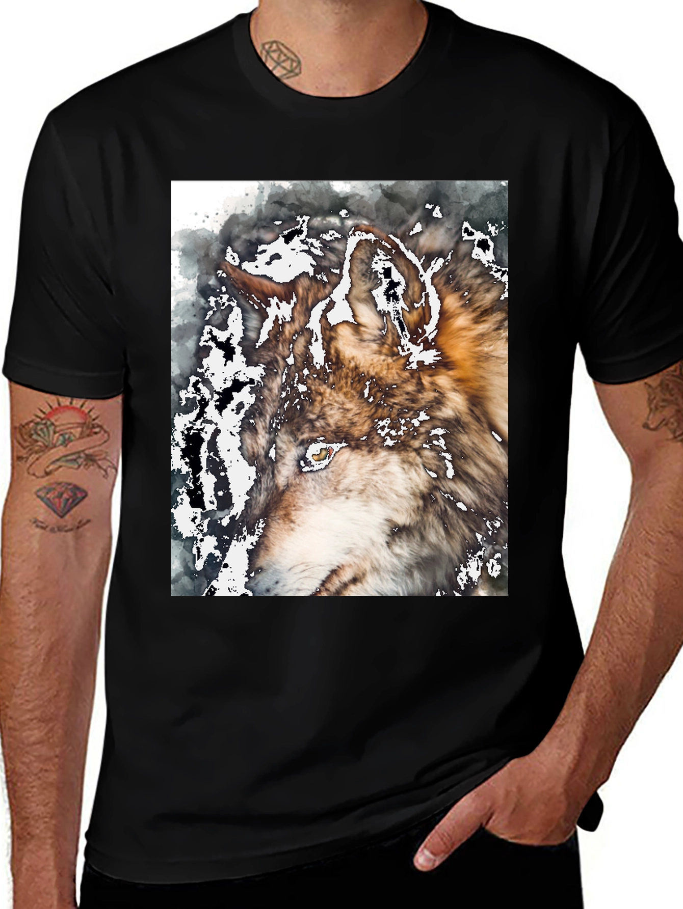 Variant 5 of Wolf Graphic Tee - Black Cotton Blend