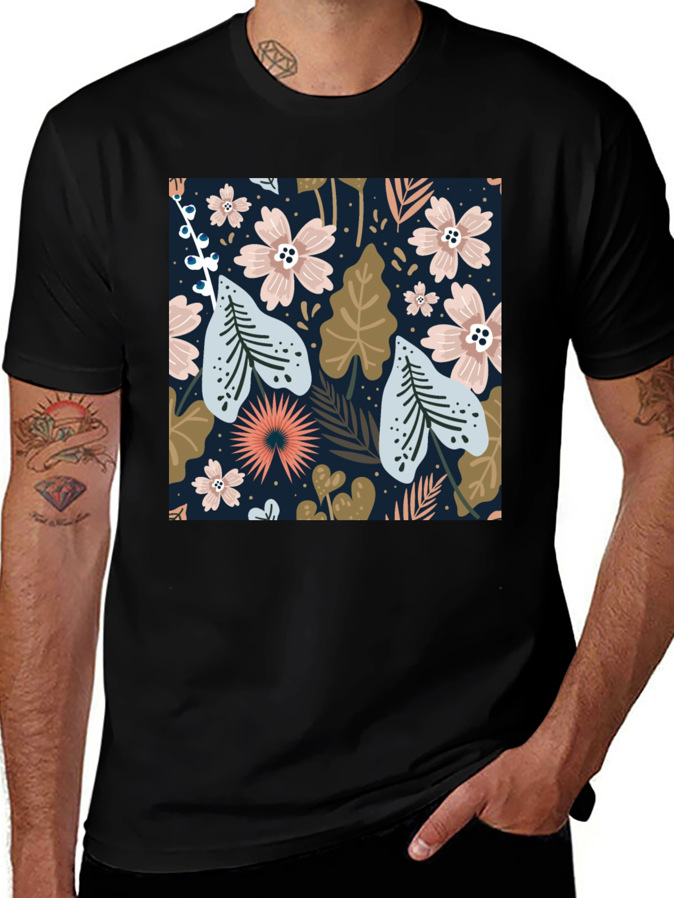 Variant 3 of Floral Print Black Tee
