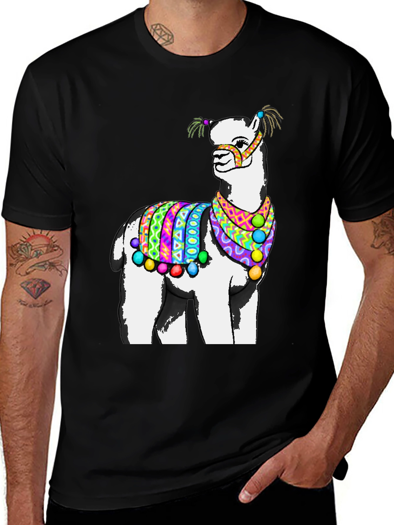 Variant 28 of Fun Alpaca Graphic Tee - Quirky Men's Black T-Shirt
