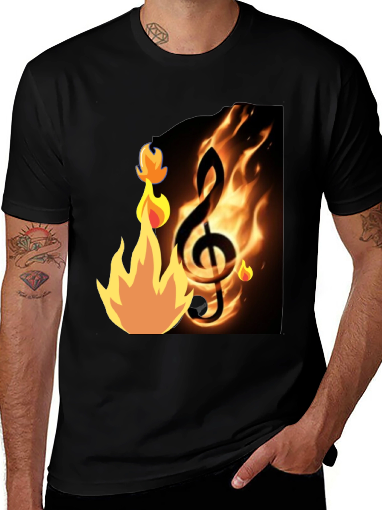 Variant 12 of Flaming Treble Clef Black T-Shirt