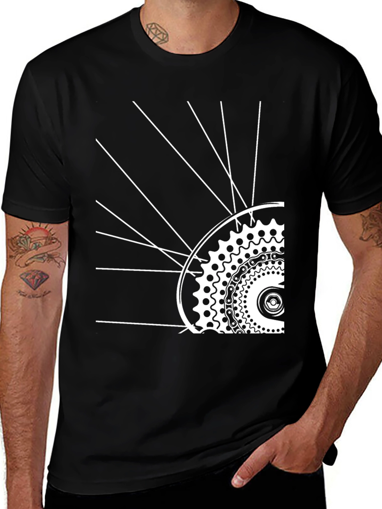 Cool Bike Wheel Graphic Tee - Black
