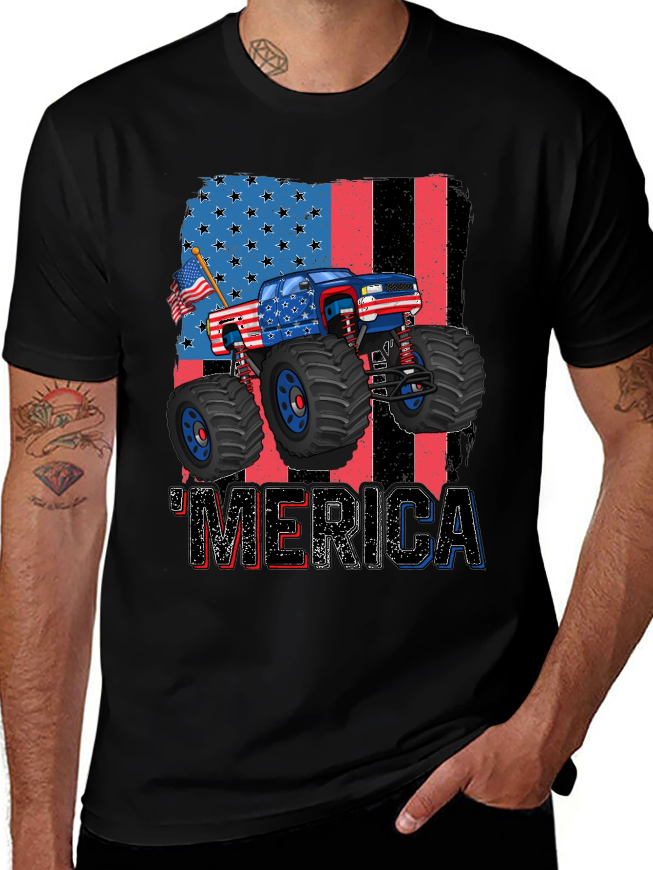 Patriotic Monster Truck Graphic T-Shirt