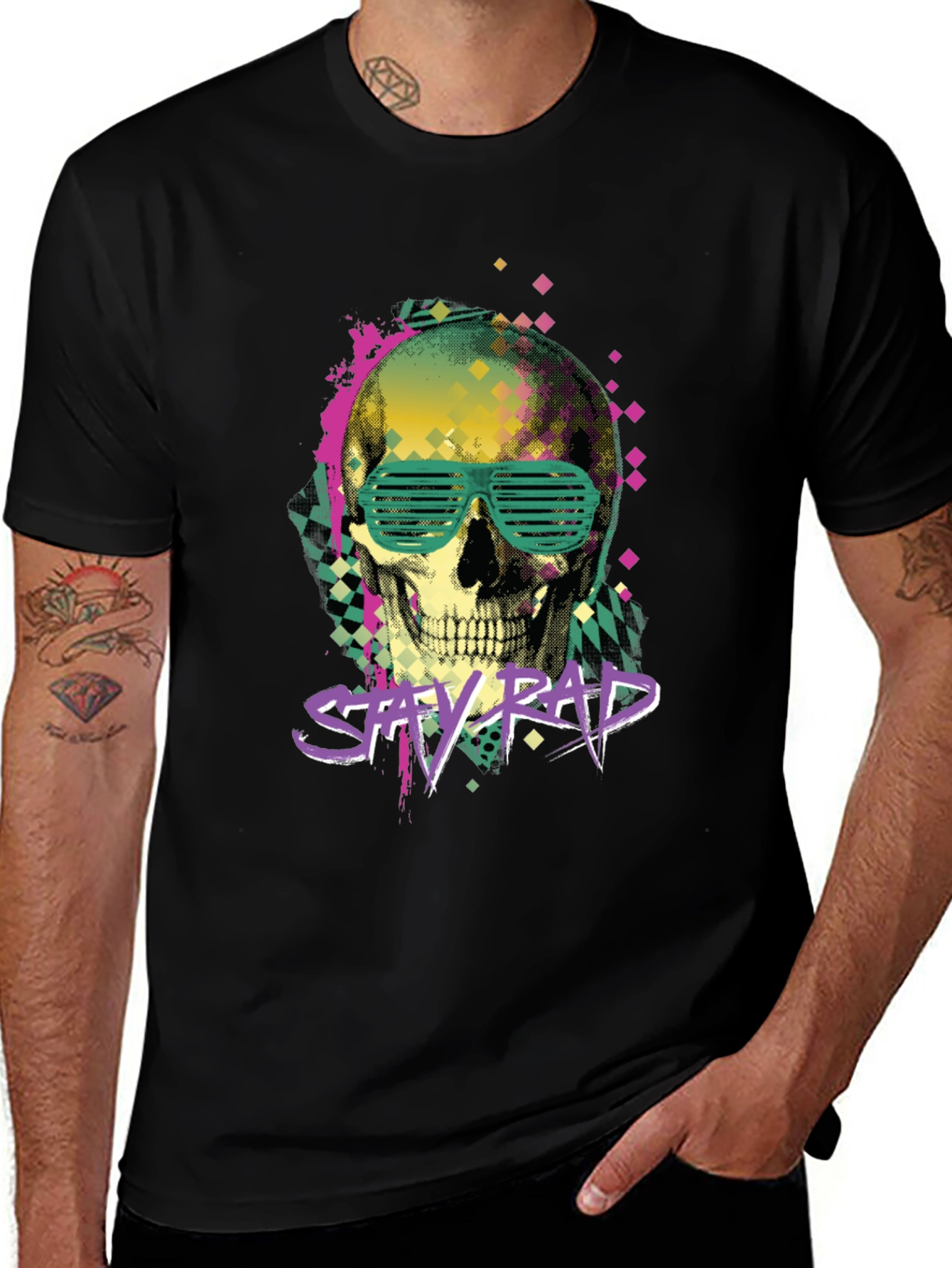 Black Stay Rad Graphic Tee - Skull & Shutter Shades main image