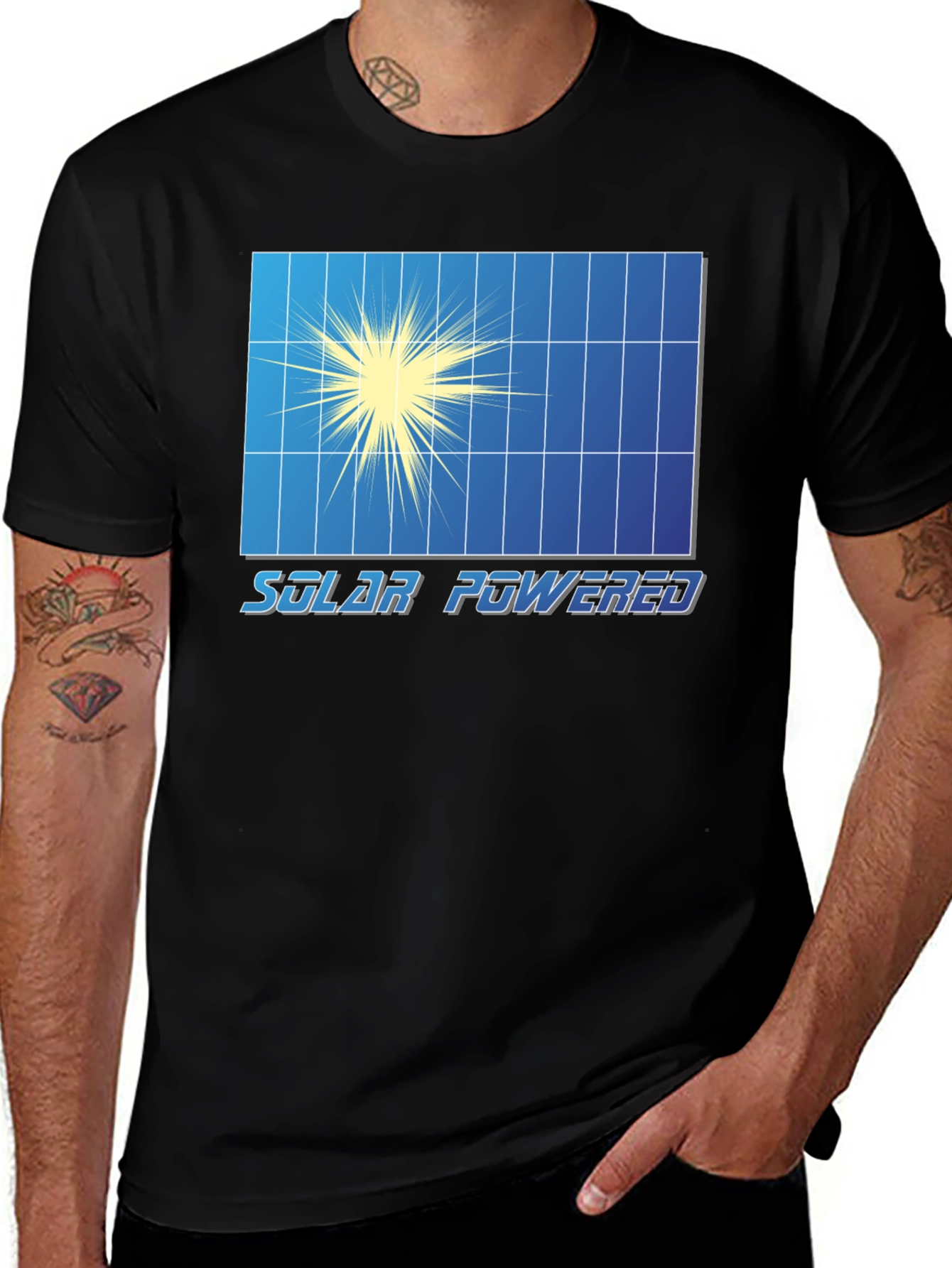 Variant 22 of Solar Powered Graphic Tee - Black Crew Neck T-Shirt