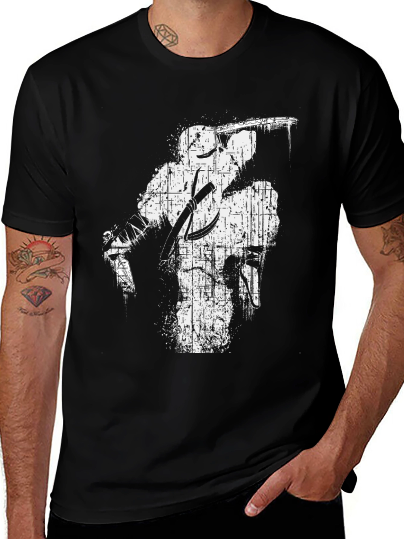 Variant 14 of Distressed Ninja Graphic Black T-Shirt