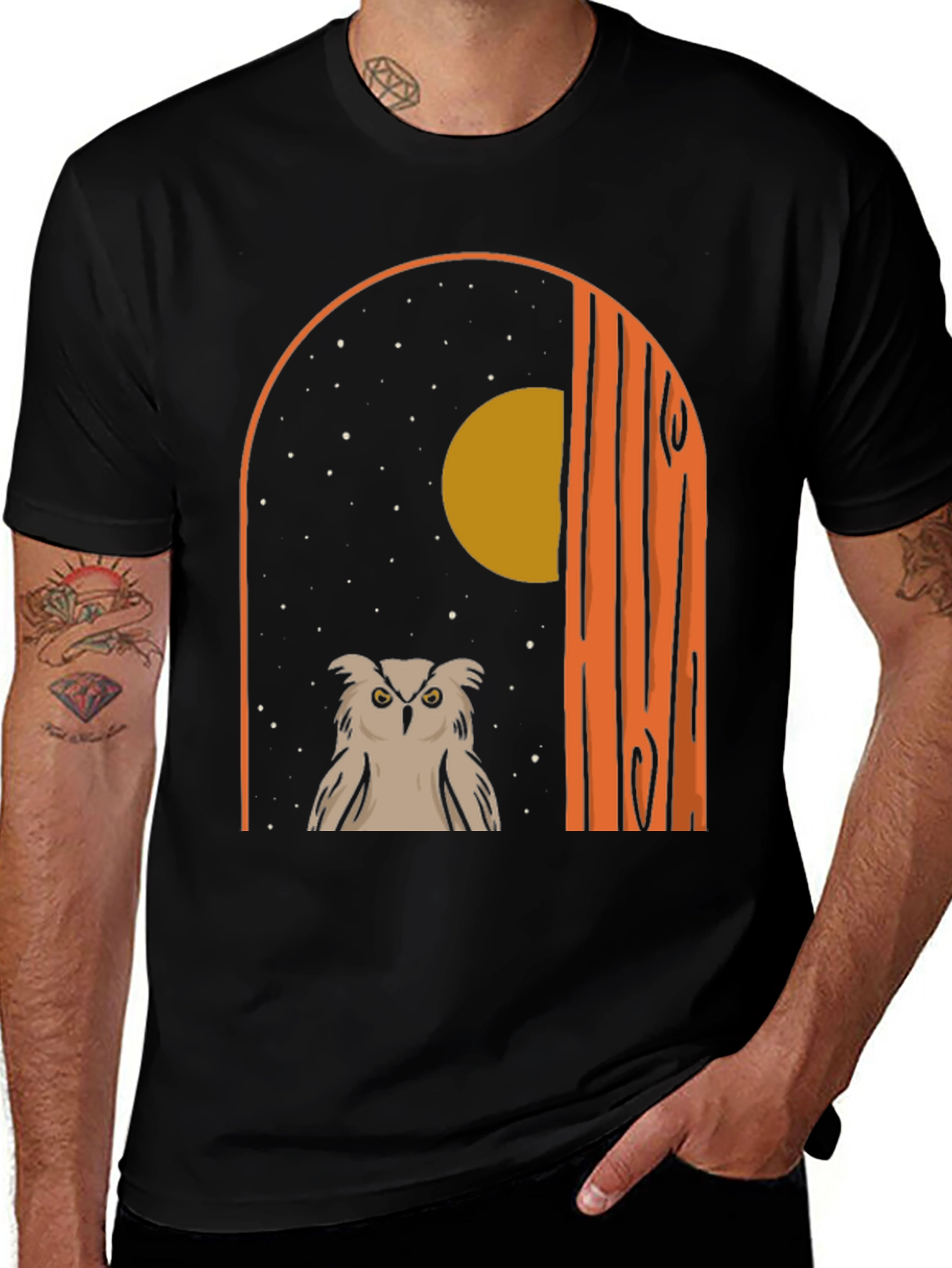 Variant 14 of Owl & Moon Graphic Tee - Night Sky Black T-Shirt