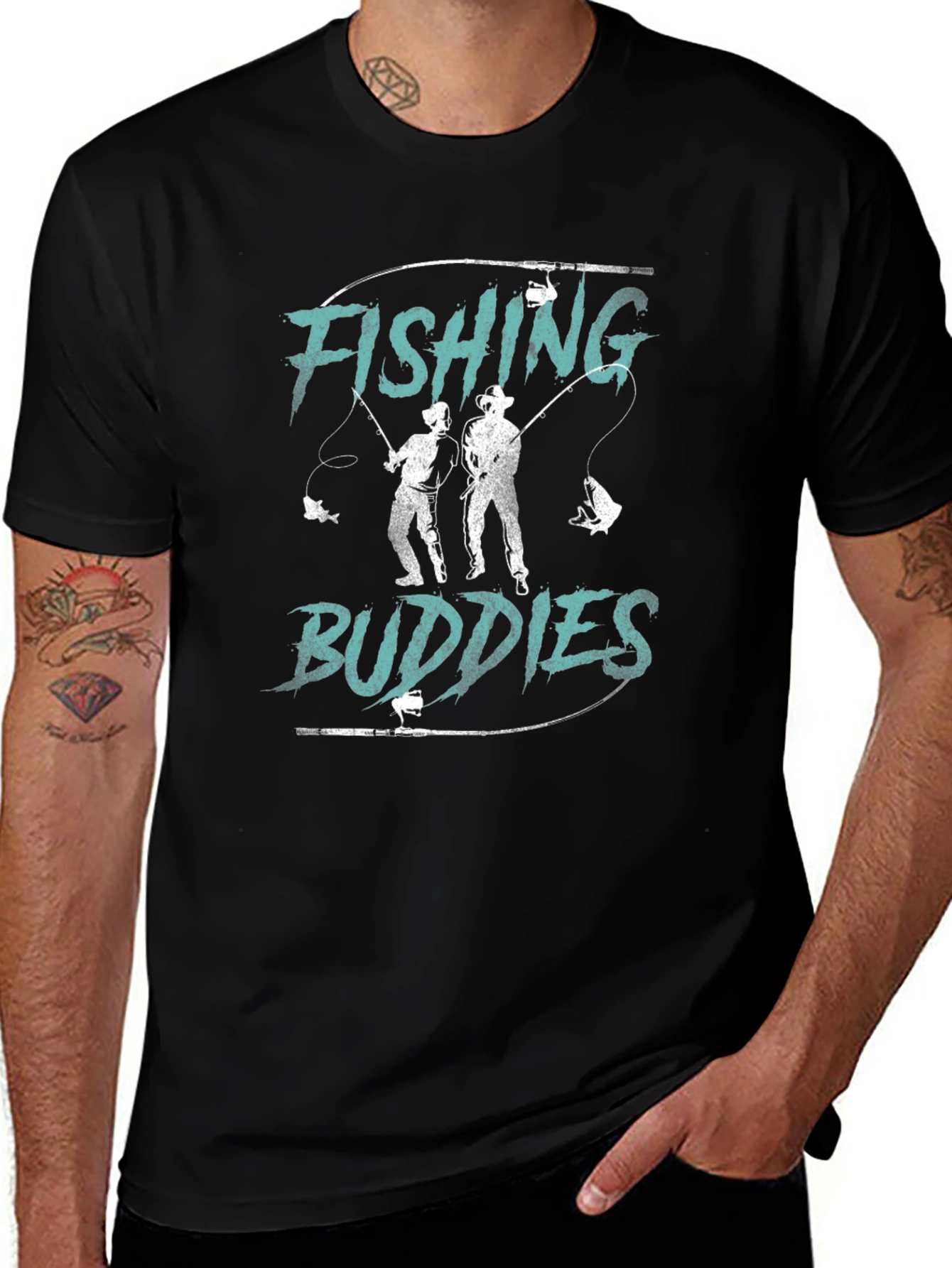 Variant 19 of Fishing Buddies Graphic T-Shirt - Black