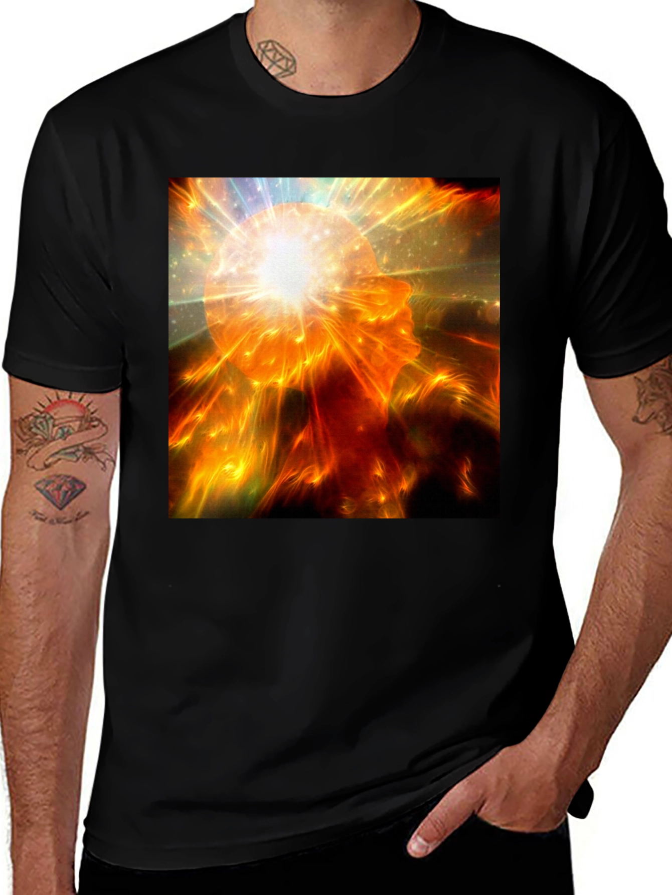 Variant 11 of Abstract Light Burst Graphic Tee - Black Cotton T-Shirt