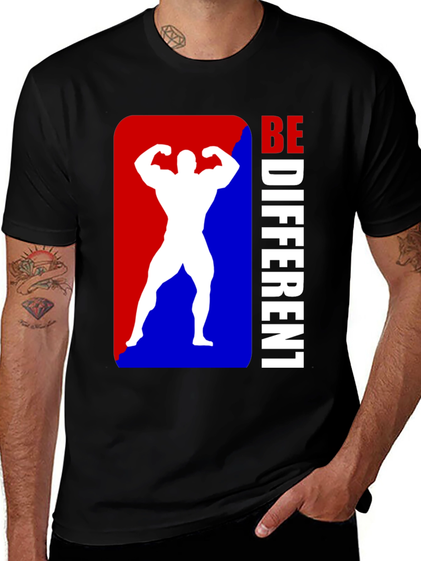 Variant 23 of Be Different Bodybuilder Graphic Tee - Black