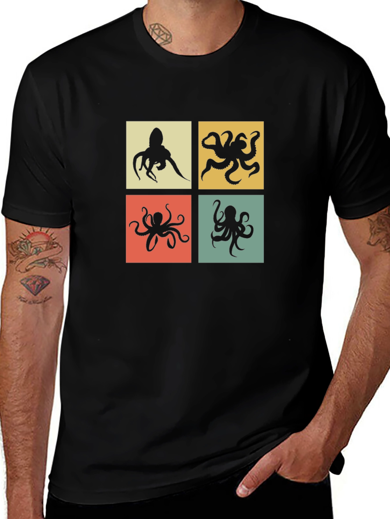 Variant 6 of Retro Octopus T-Shirt - Black