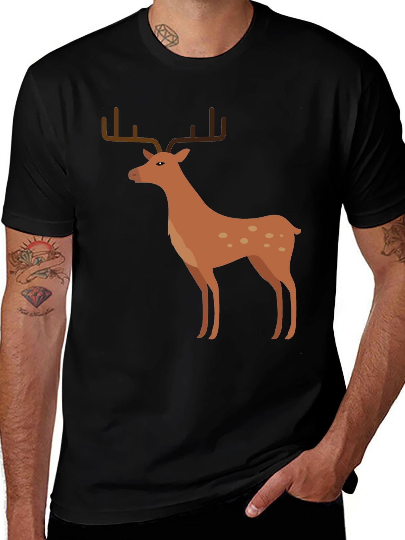Variant 30 of Men's Black T-Shirt with Deer Graphic