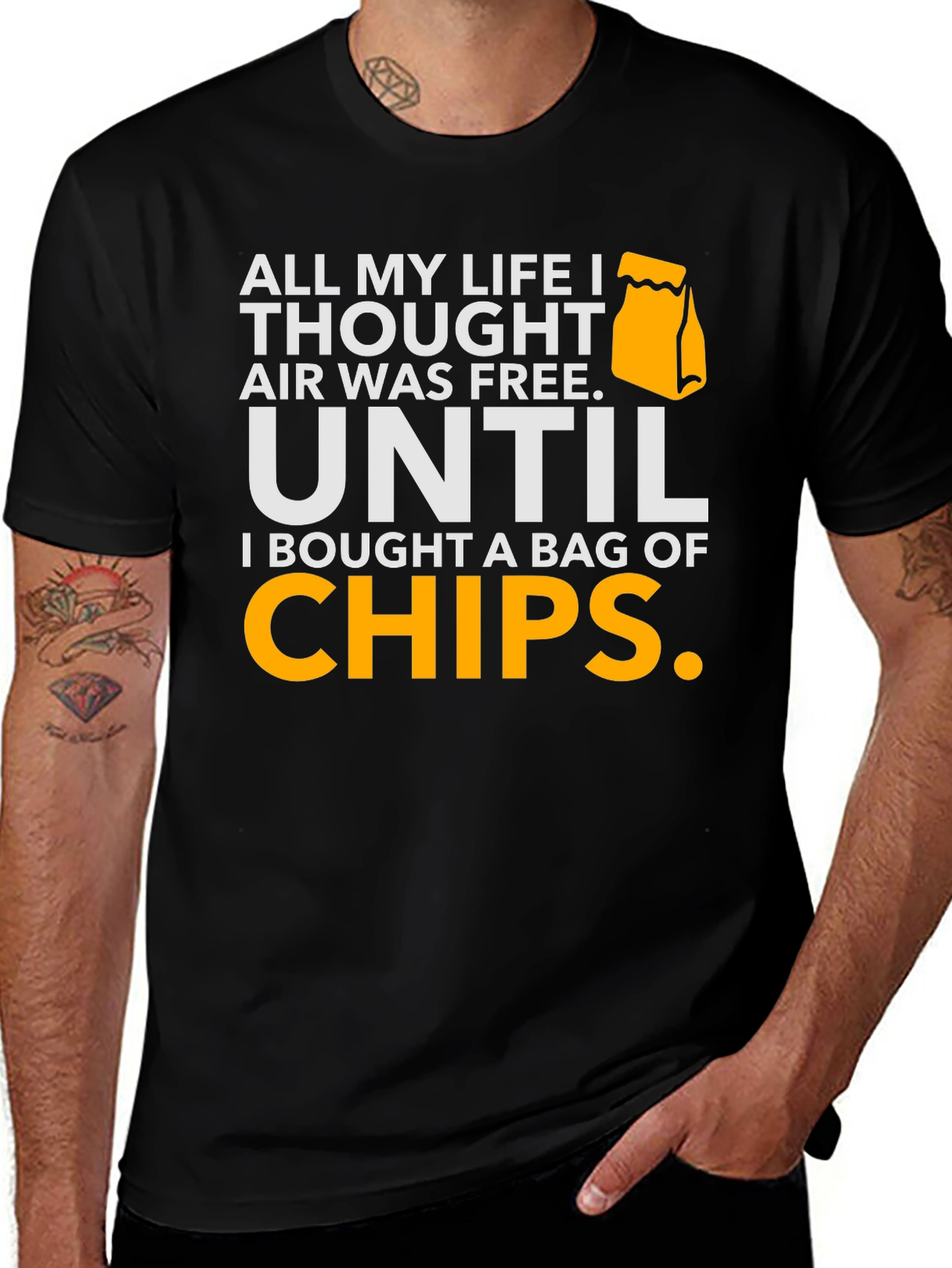 Variant 21 of Funny Chip Bag T-Shirt - Air Was Free!