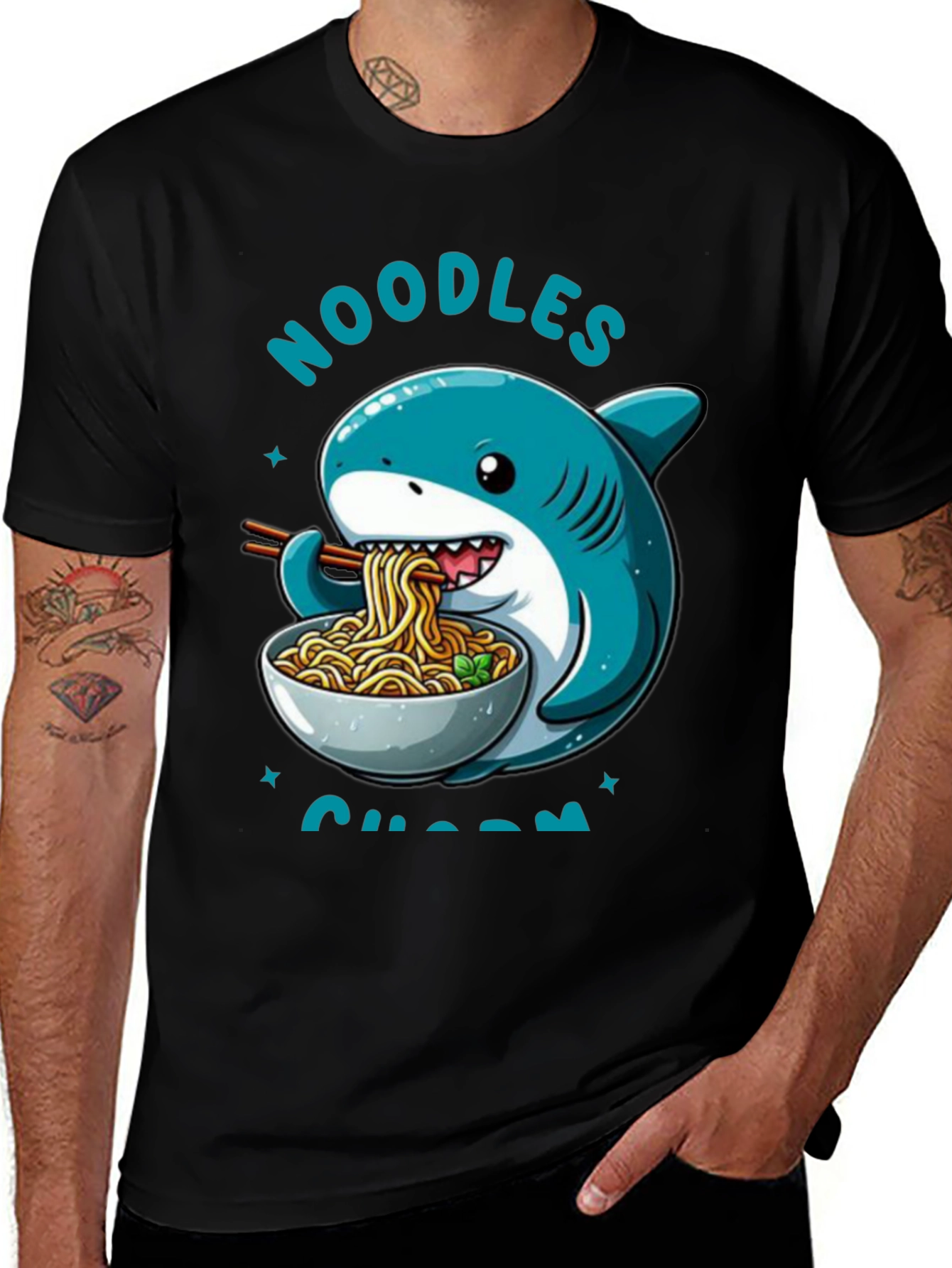 Noodles Shark T-Shirt - Cartoon Animal Ramen Tee