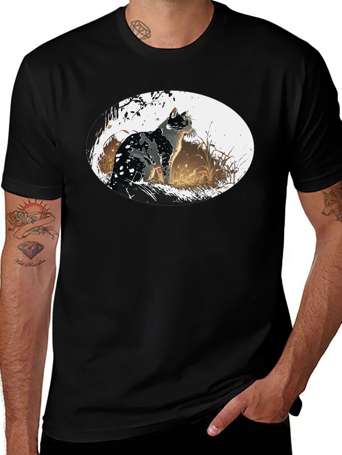 Variant 2 of Black Cat Graphic Tee - Artistic Design