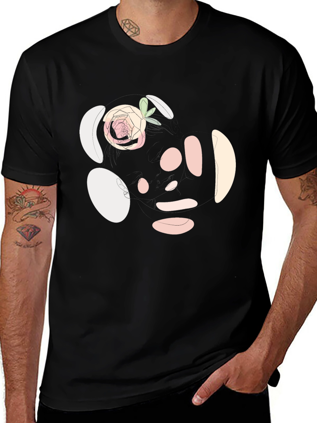 Abstract Rose Print Black T-Shirt