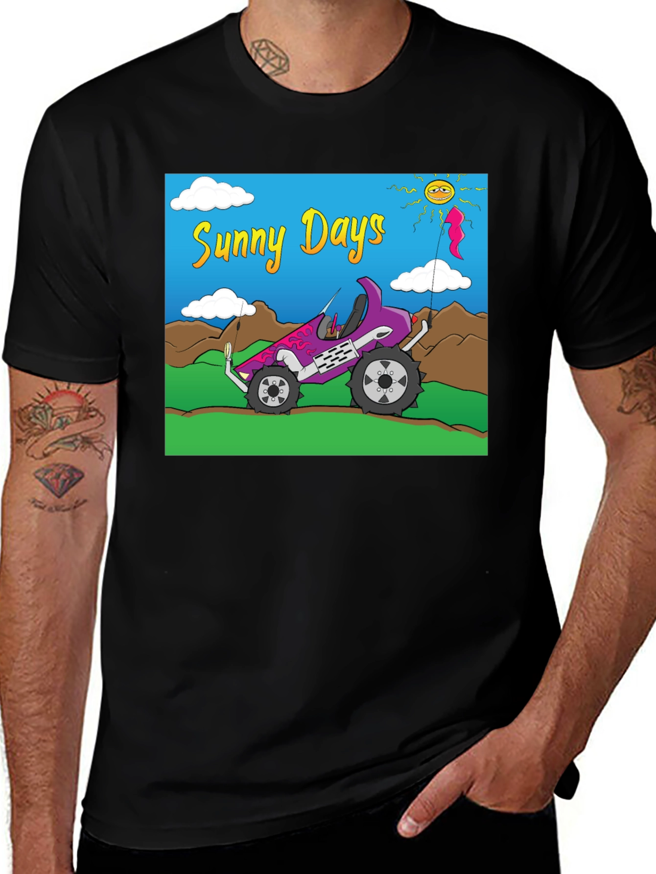 Black Sunny Days Graphic Tee - Car & Sunshine Design main image