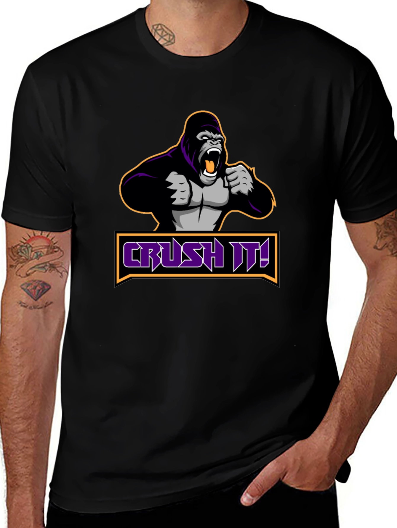 Variant 25 of Crush It Gorilla Graphic Black T-Shirt