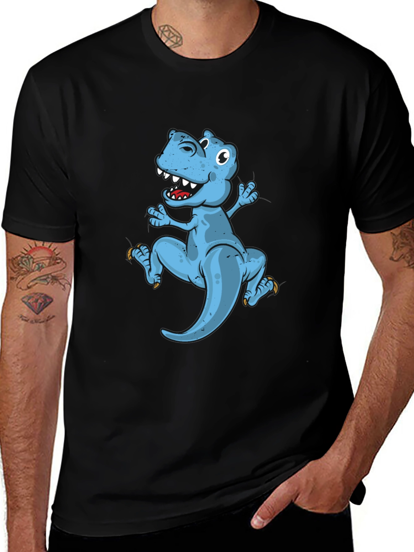 Variant 18 of Cartoon Dinosaur Graphic Black T-Shirt