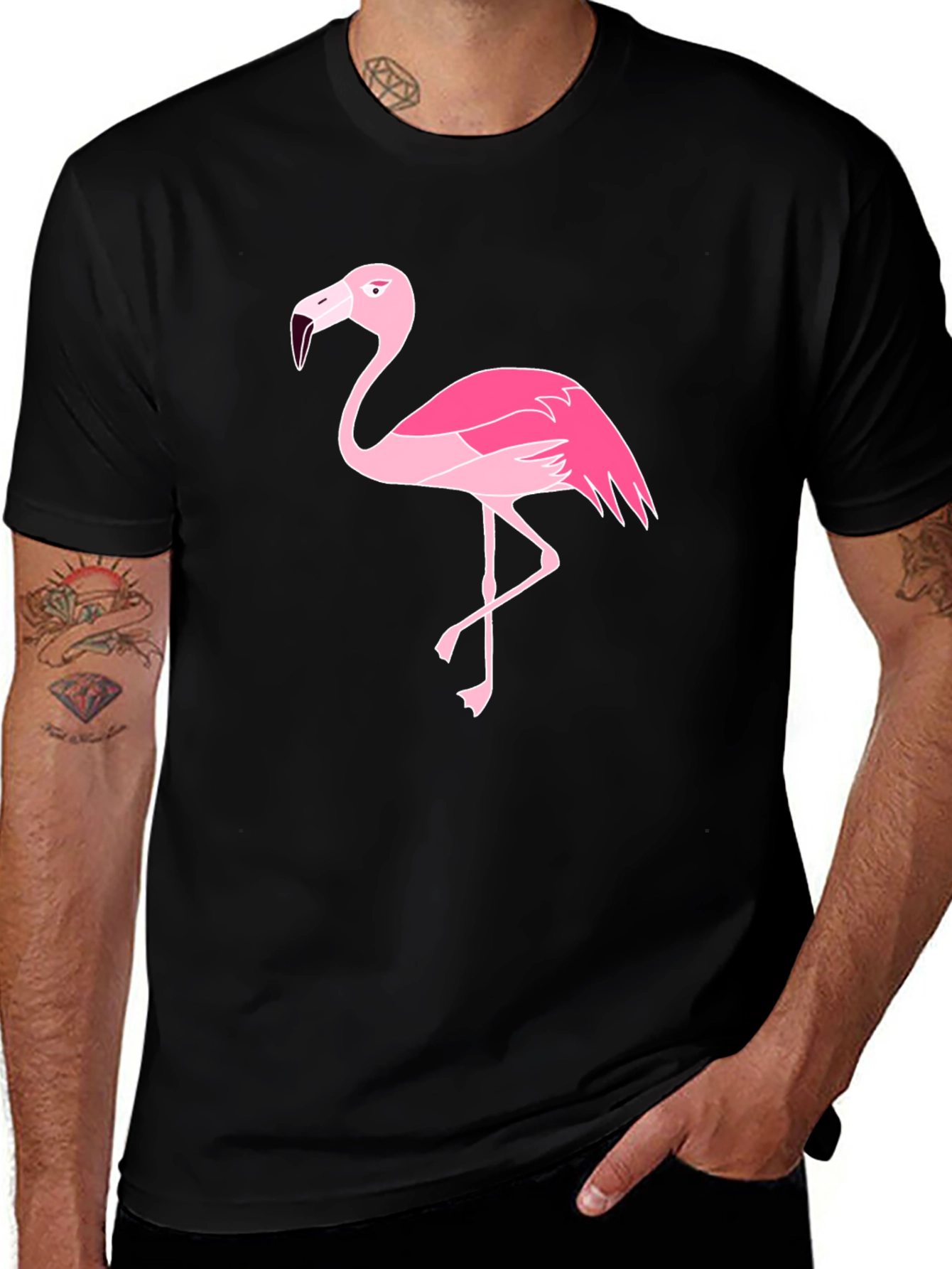 Variant 4 of Pink Flamingo Graphic Tee - Classic Black T-Shirt