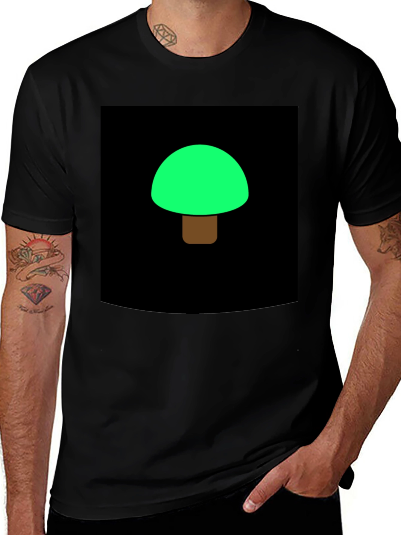 Mushroom Graphic Tee - Black Cotton Blend