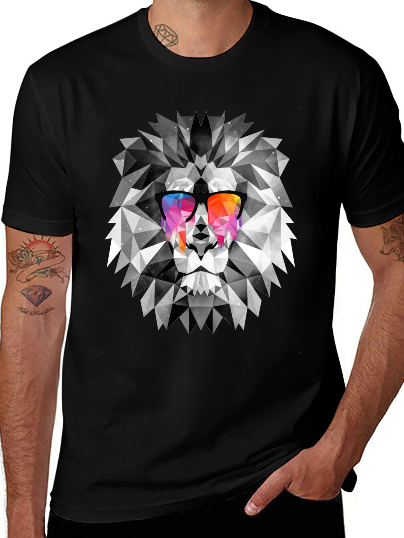 Variant 17 of Geometric Lion Graphic Tee - Cool Men's T-Shirt