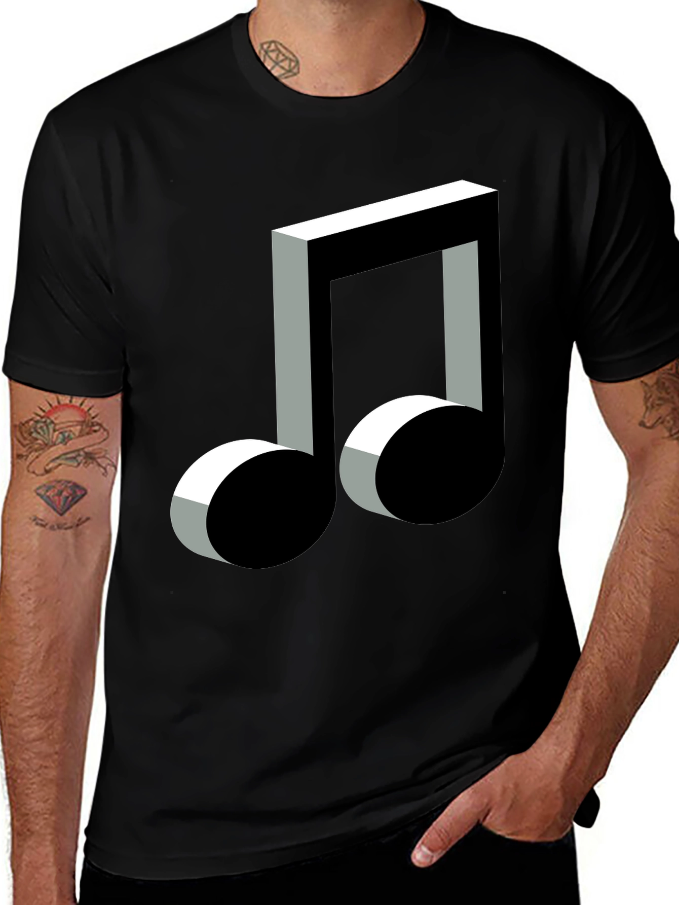 Variant 23 of 3D Music Note Graphic Black T-Shirt