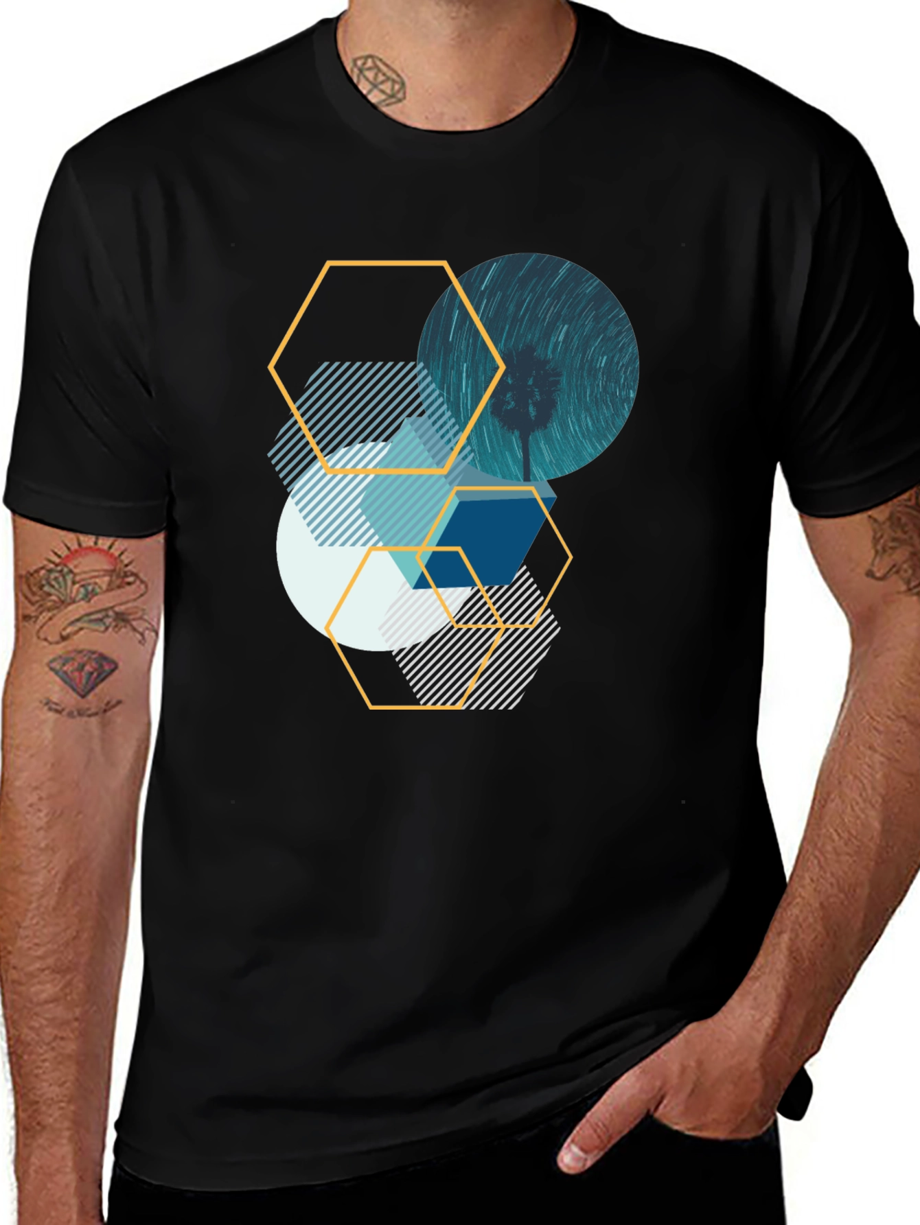 Variant 4 of Geometric Graphic Tee - Abstract Design Black T-Shirt