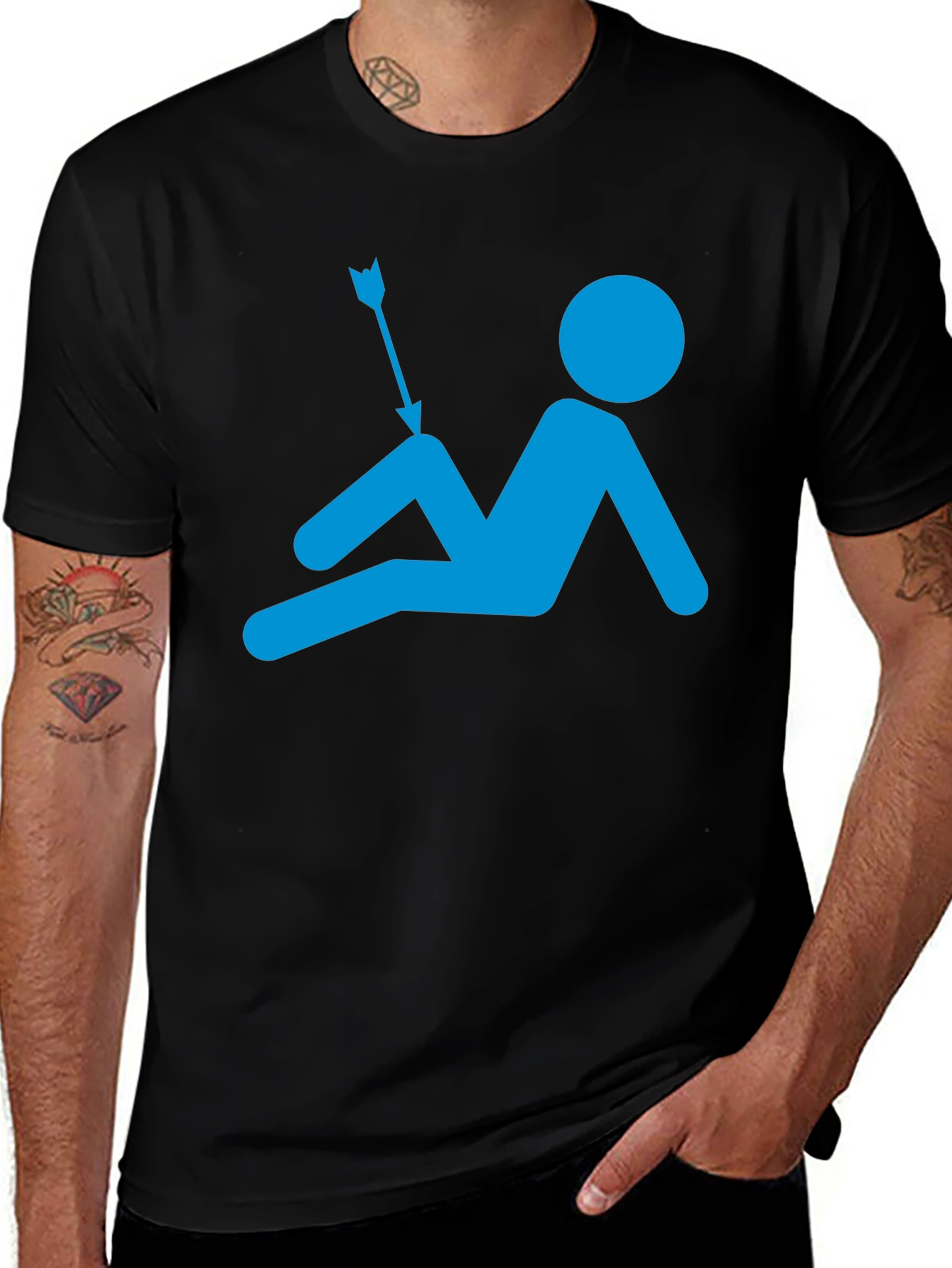 Variant 18 of Humorous Arrow Knee Stick Figure Graphic T-Shirt