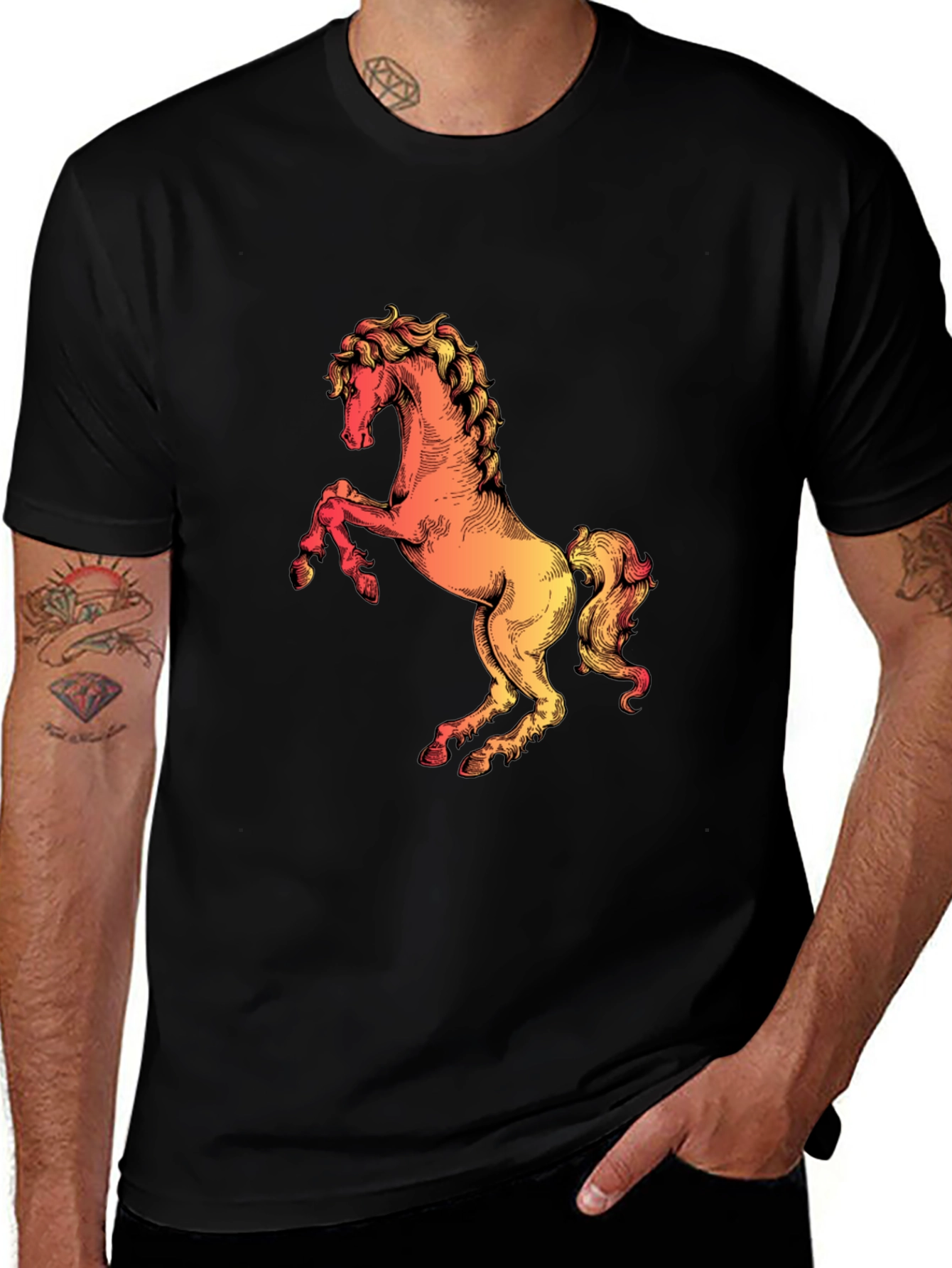 Variant 21 of Black T-Shirt with Horse Graphic