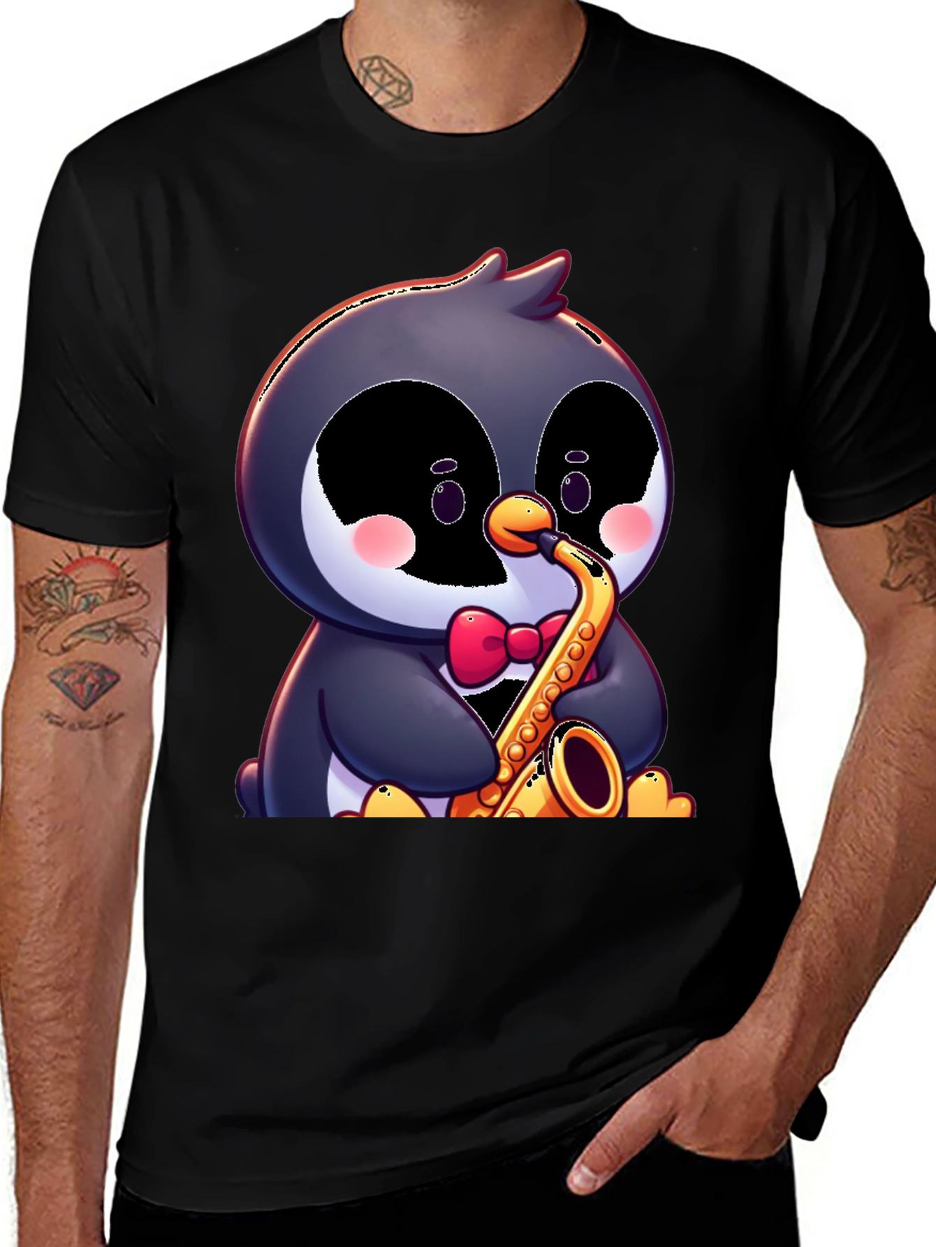 Variant 12 of Penguin Saxophone T-Shirt - Fun Cartoon Design