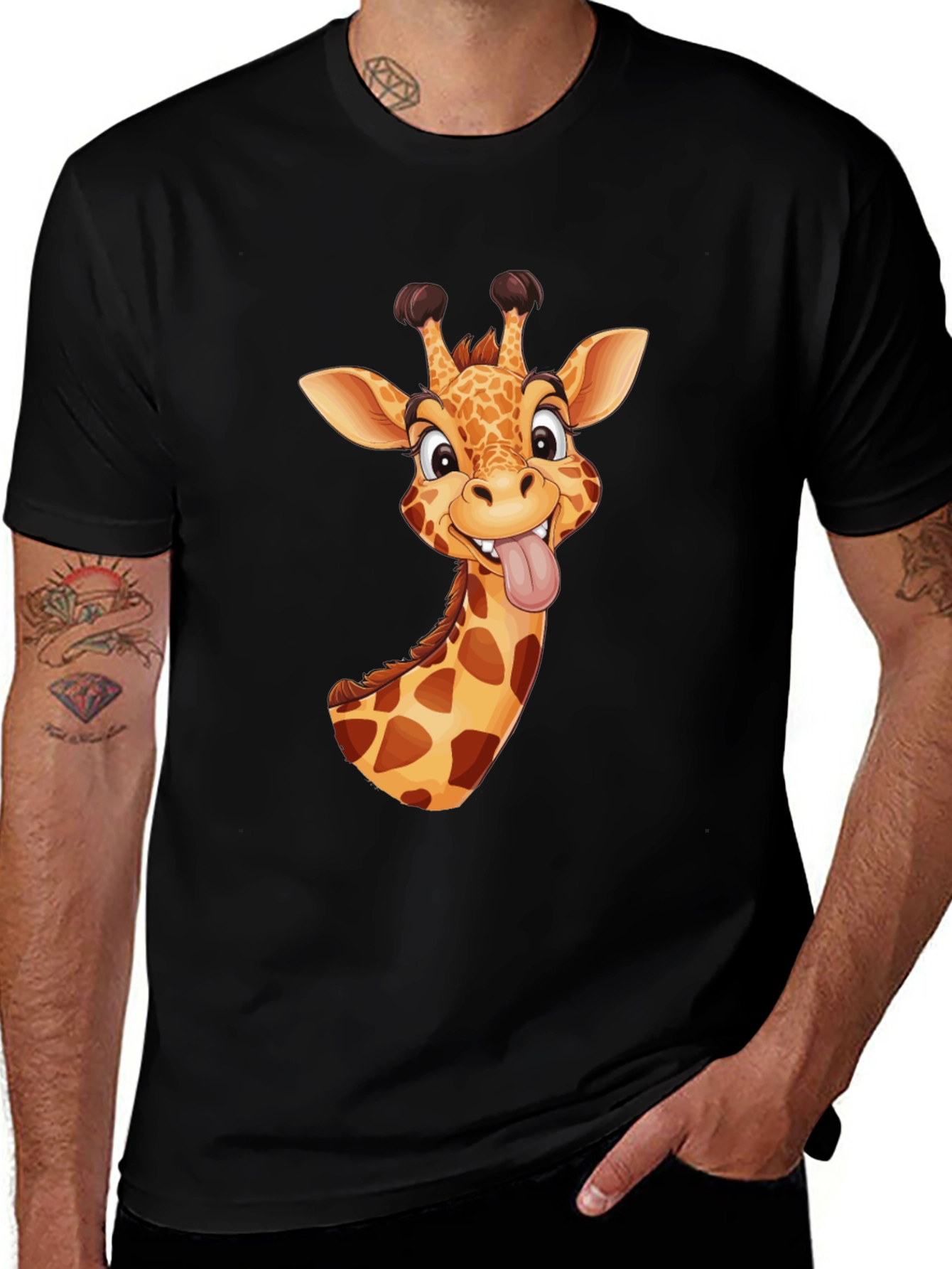 Variant 3 of Funny Giraffe Graphic Tee - Black Cotton T-Shirt