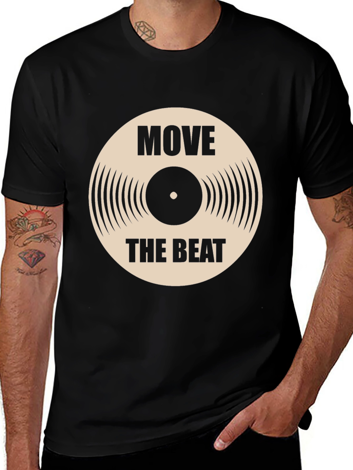 Variant 17 of Move The Beat Black T-Shirt - Vinyl Record Design