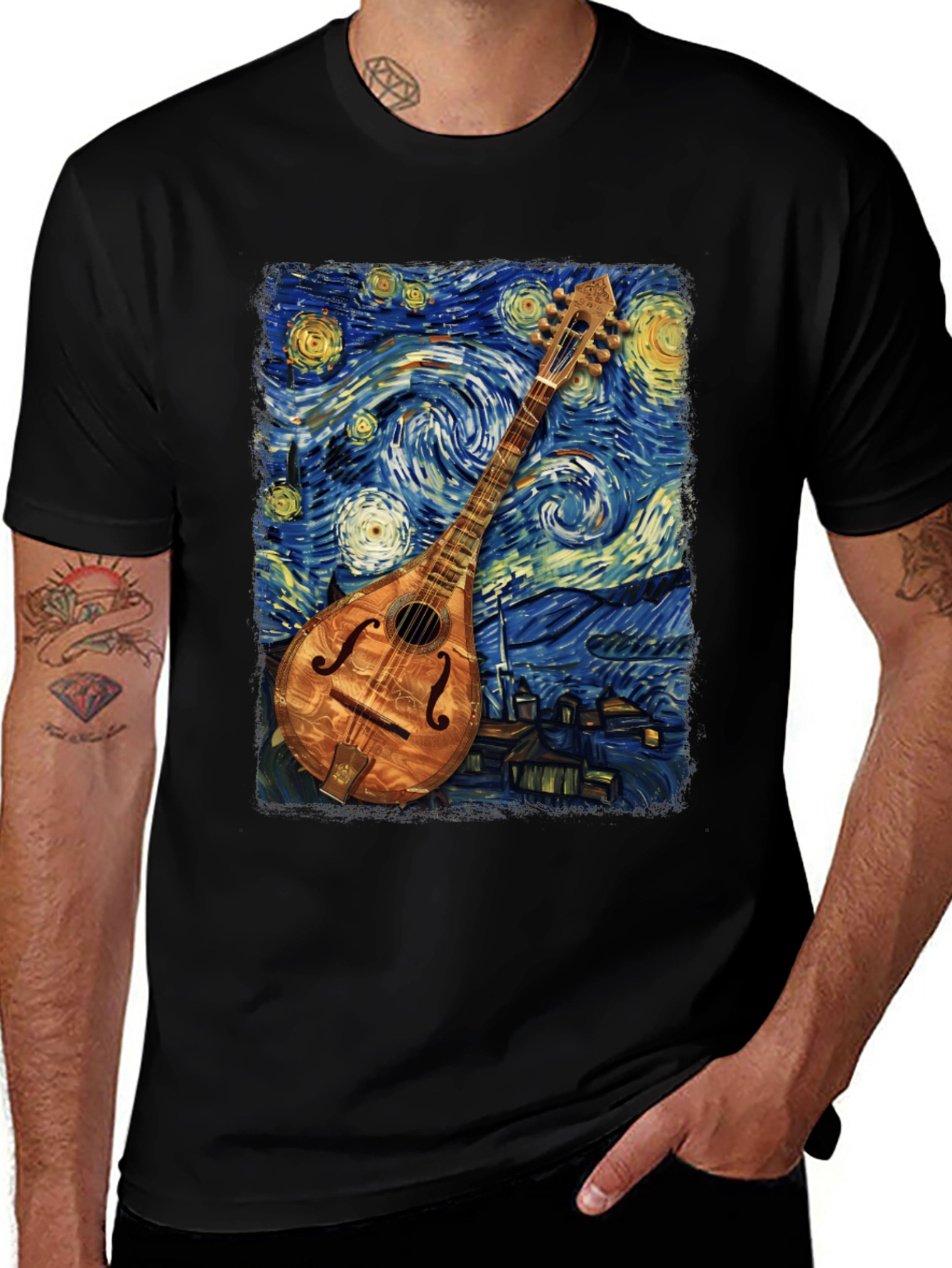 Starry Night Mandolin T-Shirt - Unique Art Tee