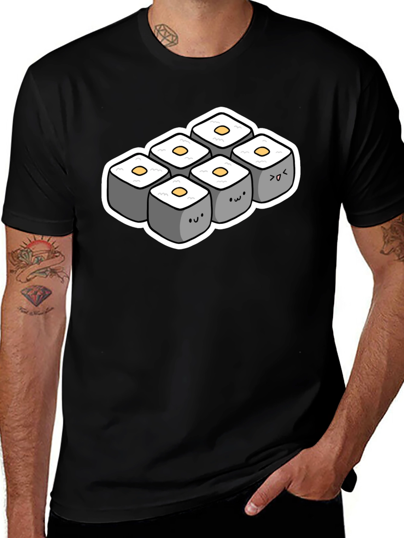 Variant 22 of Cute Sushi Roll T-Shirt - Black