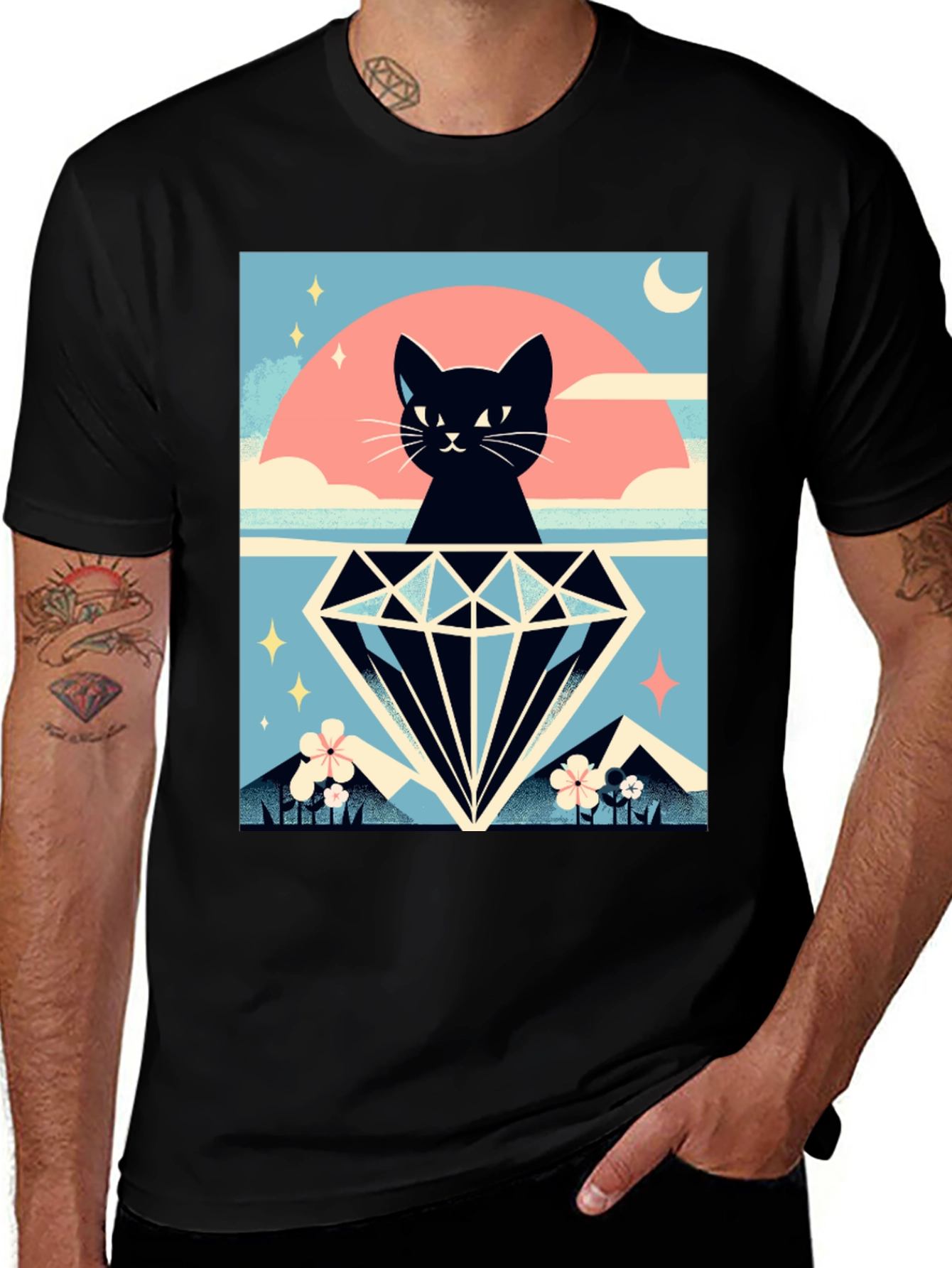 Black Cat Diamond Graphic Tee
