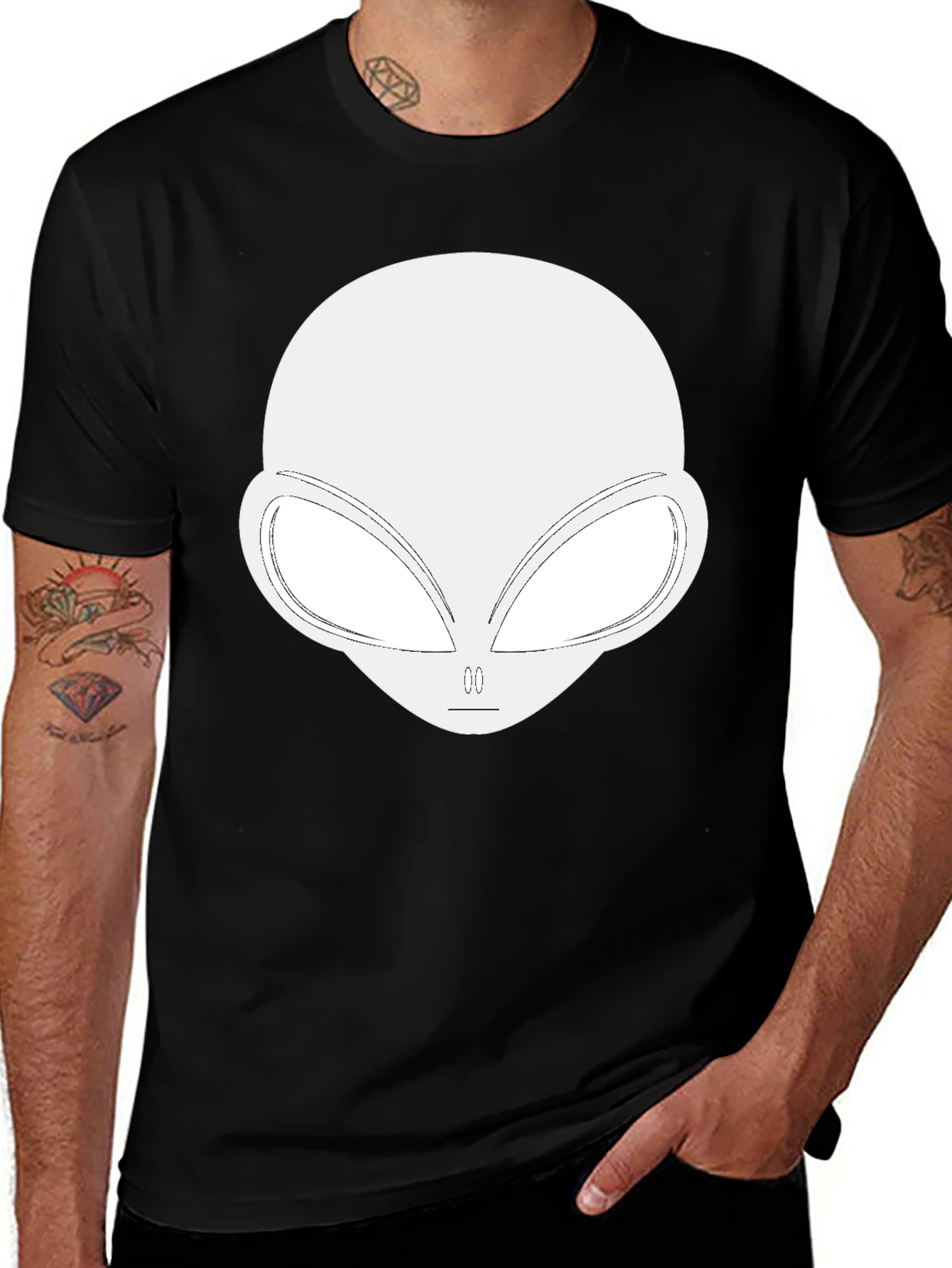 Variant 25 of Alien Head Graphic Tee - Black Cotton Blend