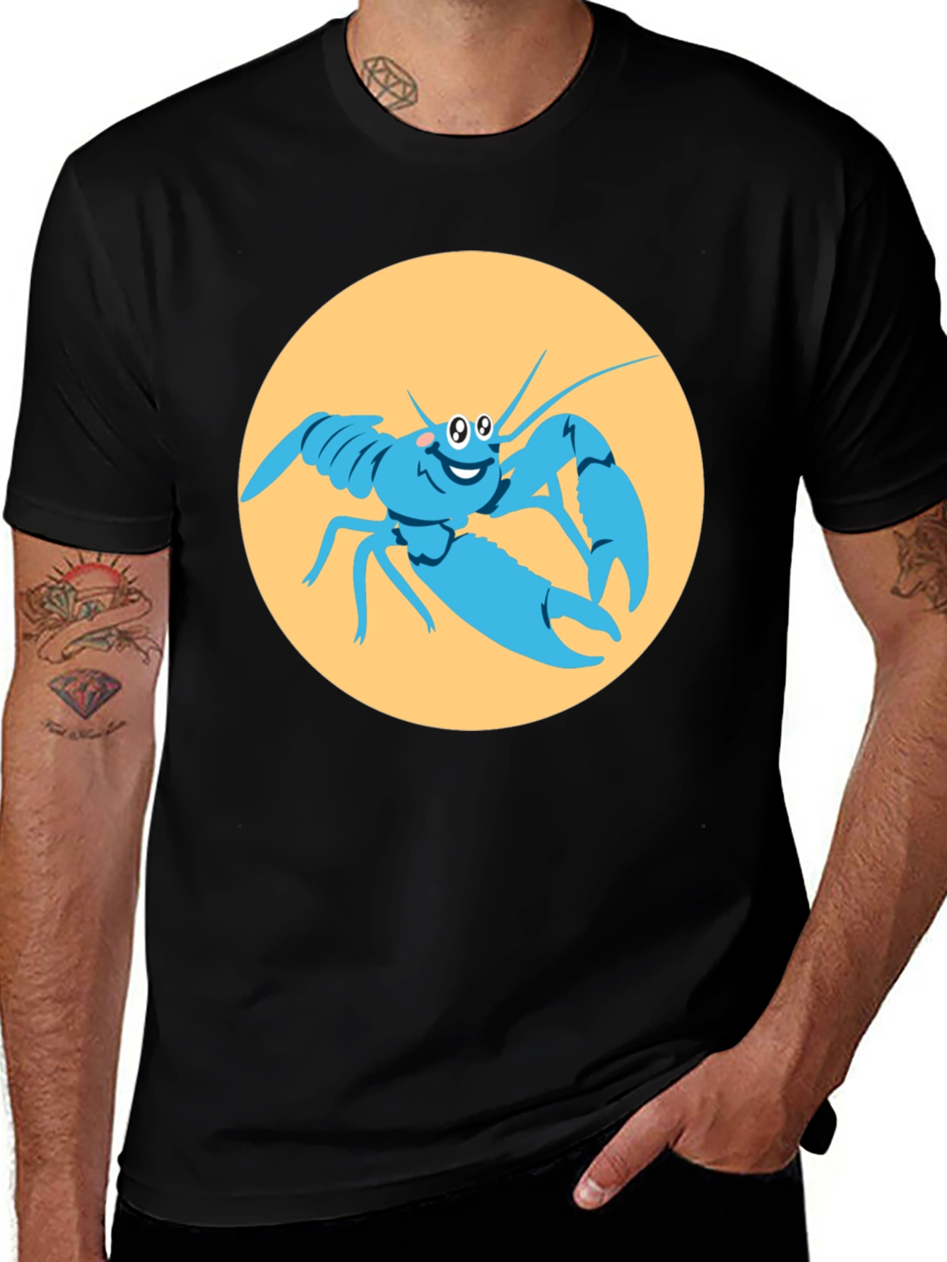Variant 18 of Funny Lobster Graphic Black T-Shirt