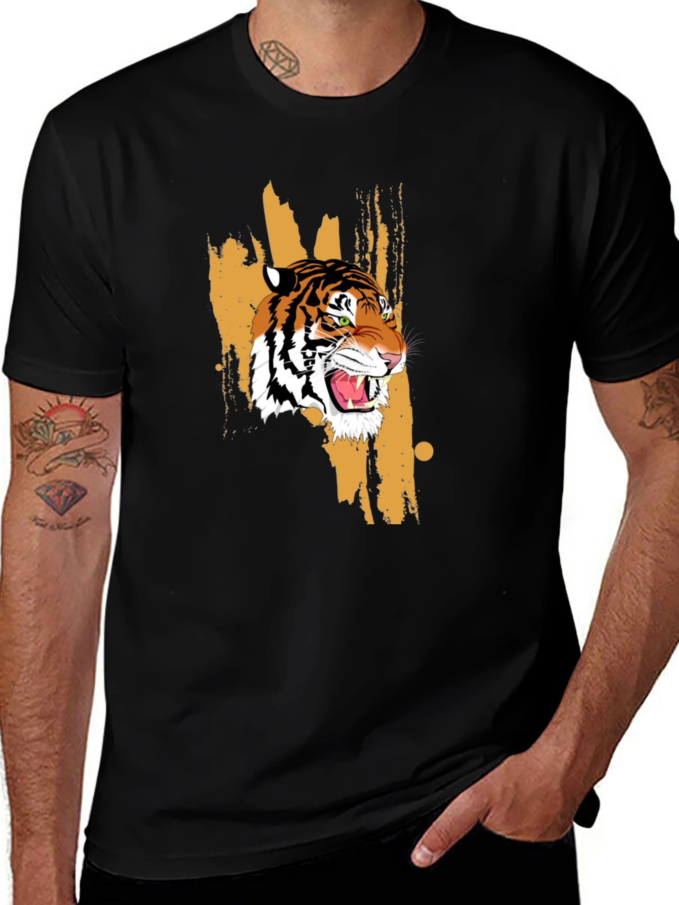 Variant 26 of Tiger Graphic Print Black T-Shirt for Men