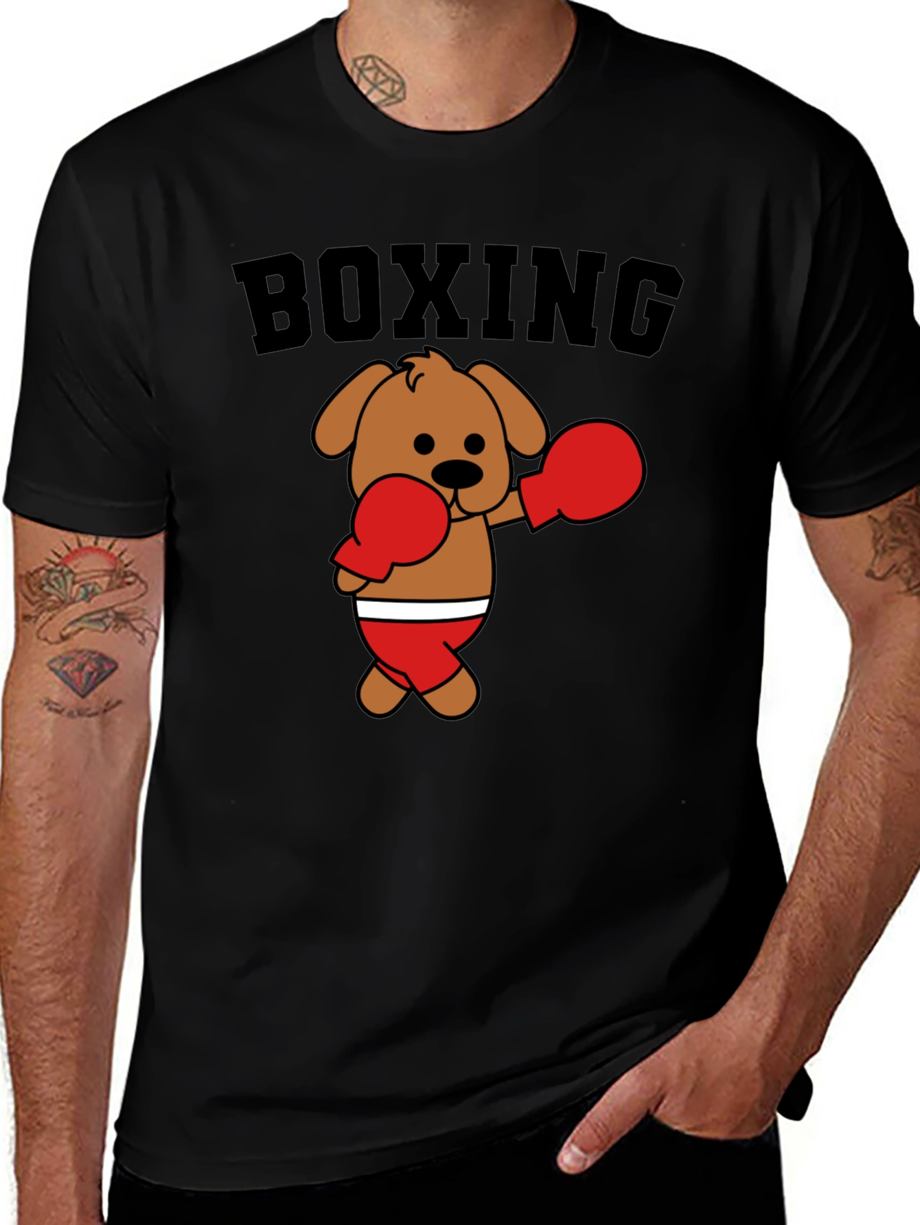 Variant 16 of Boxing Dog Graphic Tee - Black Cotton T-Shirt