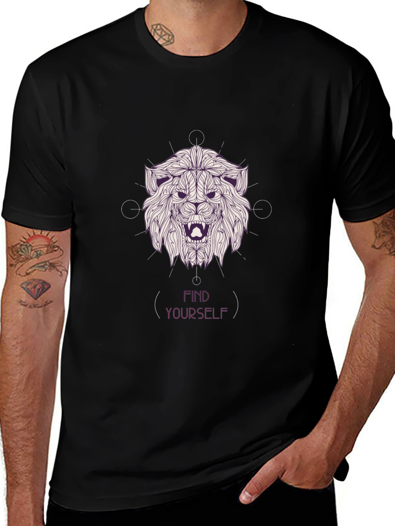 Variant 7 of Lion Graphic Tee - Find Yourself Black Cotton T-Shirt