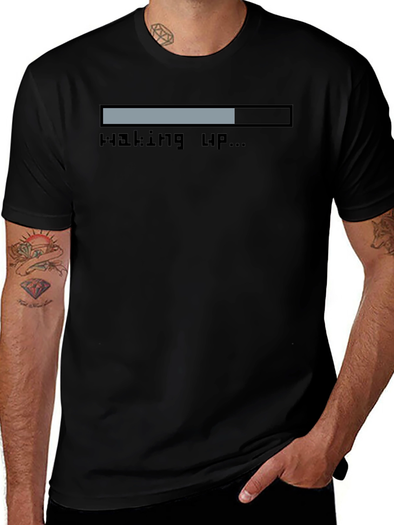 Variant 15 of Waking Up Progress Bar Graphic Tee - Black Casual T-Shirt