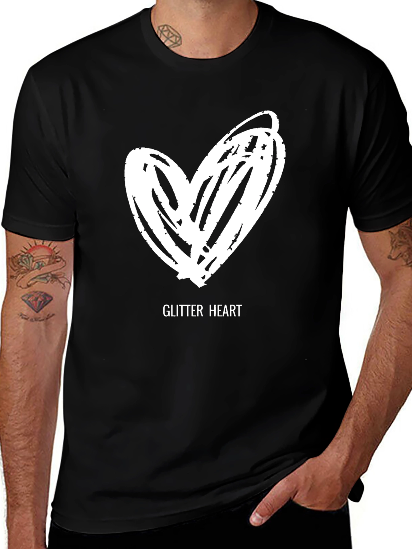 Variant 14 of Glitter Heart Graphic Tee - Black Casual T-Shirt