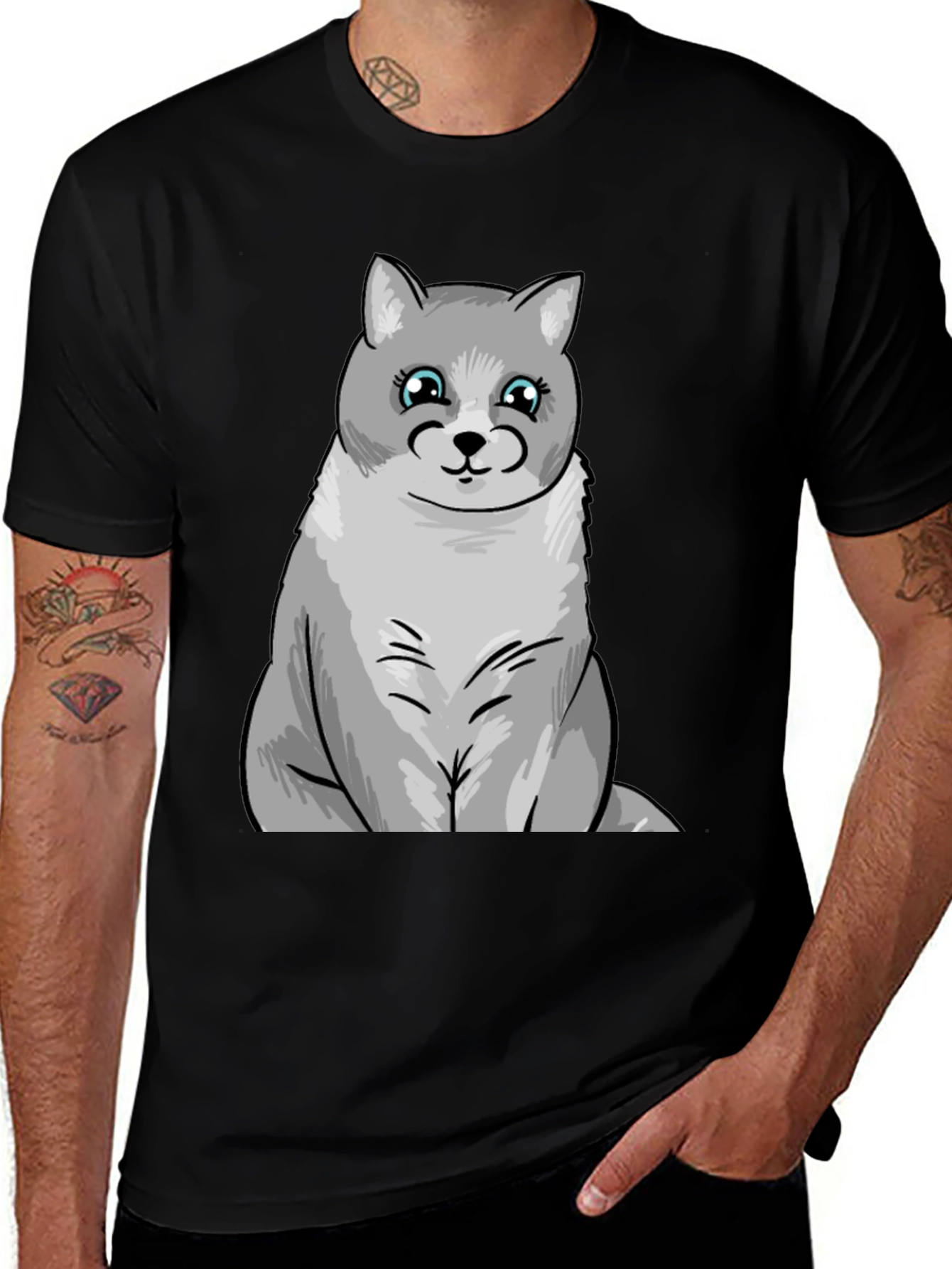 Variant 11 of Cute Cartoon Cat T-Shirt - Black Unisex Tee