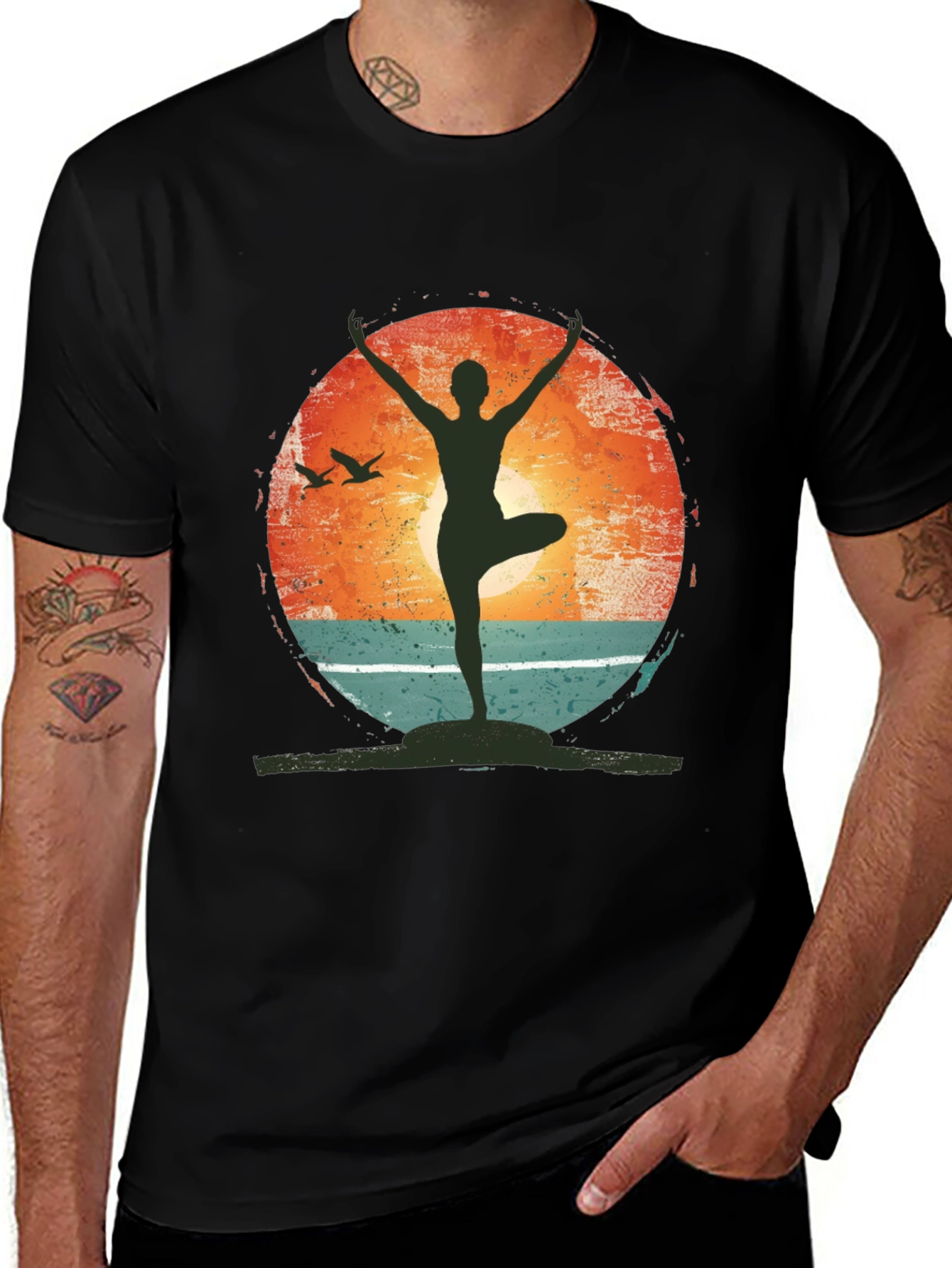 Variant 8 of Yoga Pose Graphic T-Shirt - Nature Sunset Design