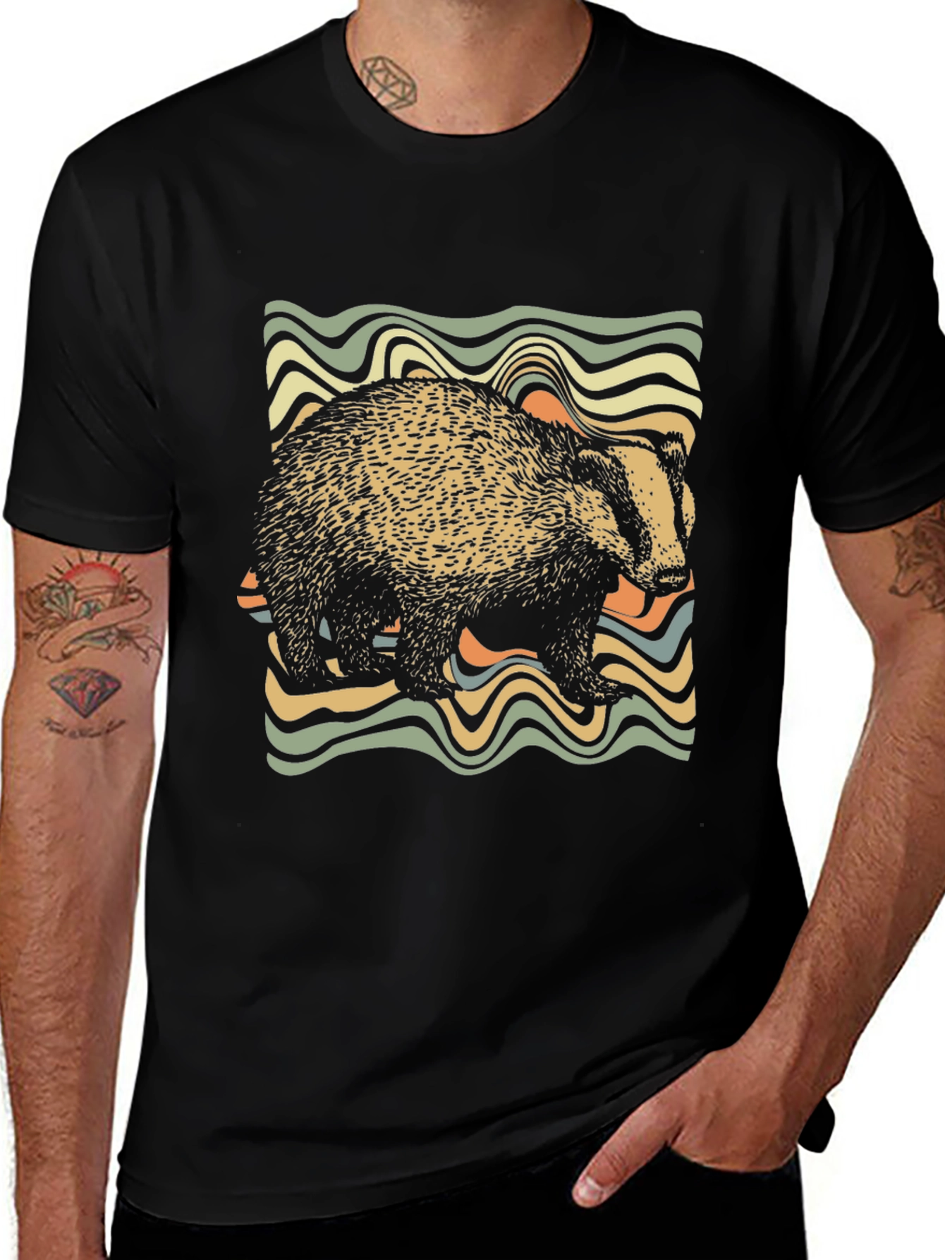 Variant 15 of Retro Badger Graphic Tee - Cool Animal Design