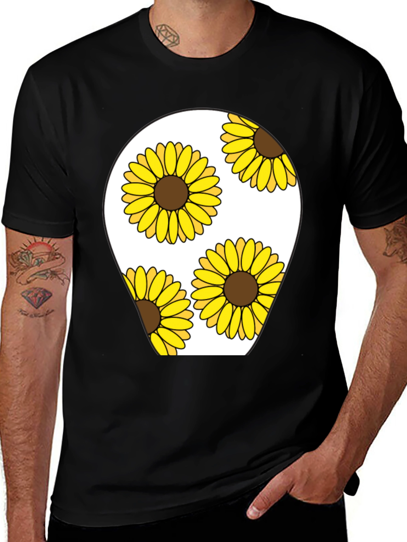 Black Sunflower Graphic Print Black T-Shirt main image