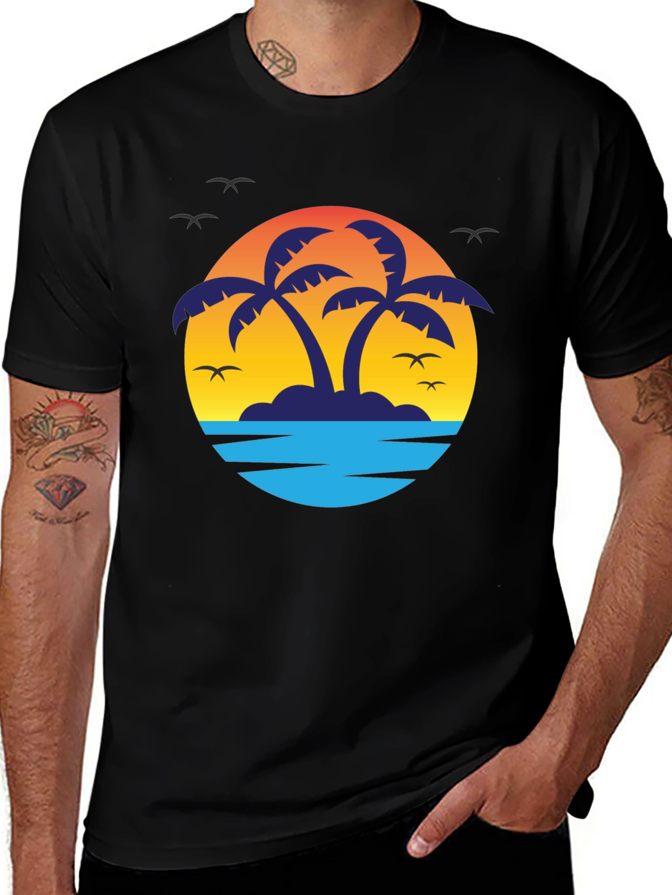 Variant 7 of Tropical Island T-Shirt - Palm Trees & Sunset