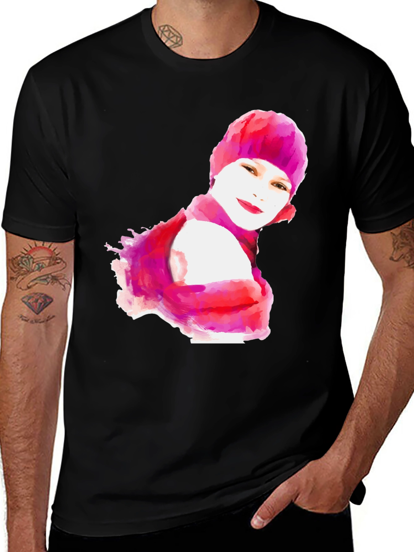 Watercolor Woman's Portrait Black T-Shirt