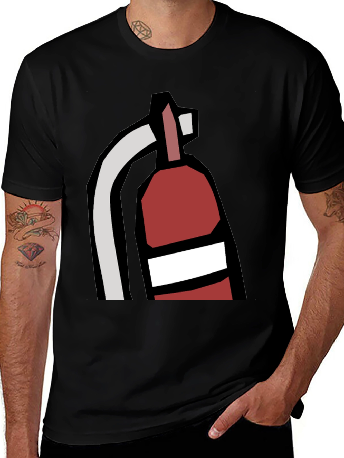Variant 16 of Fire Extinguisher Graphic Tee - Black Cotton Casual T-Shirt
