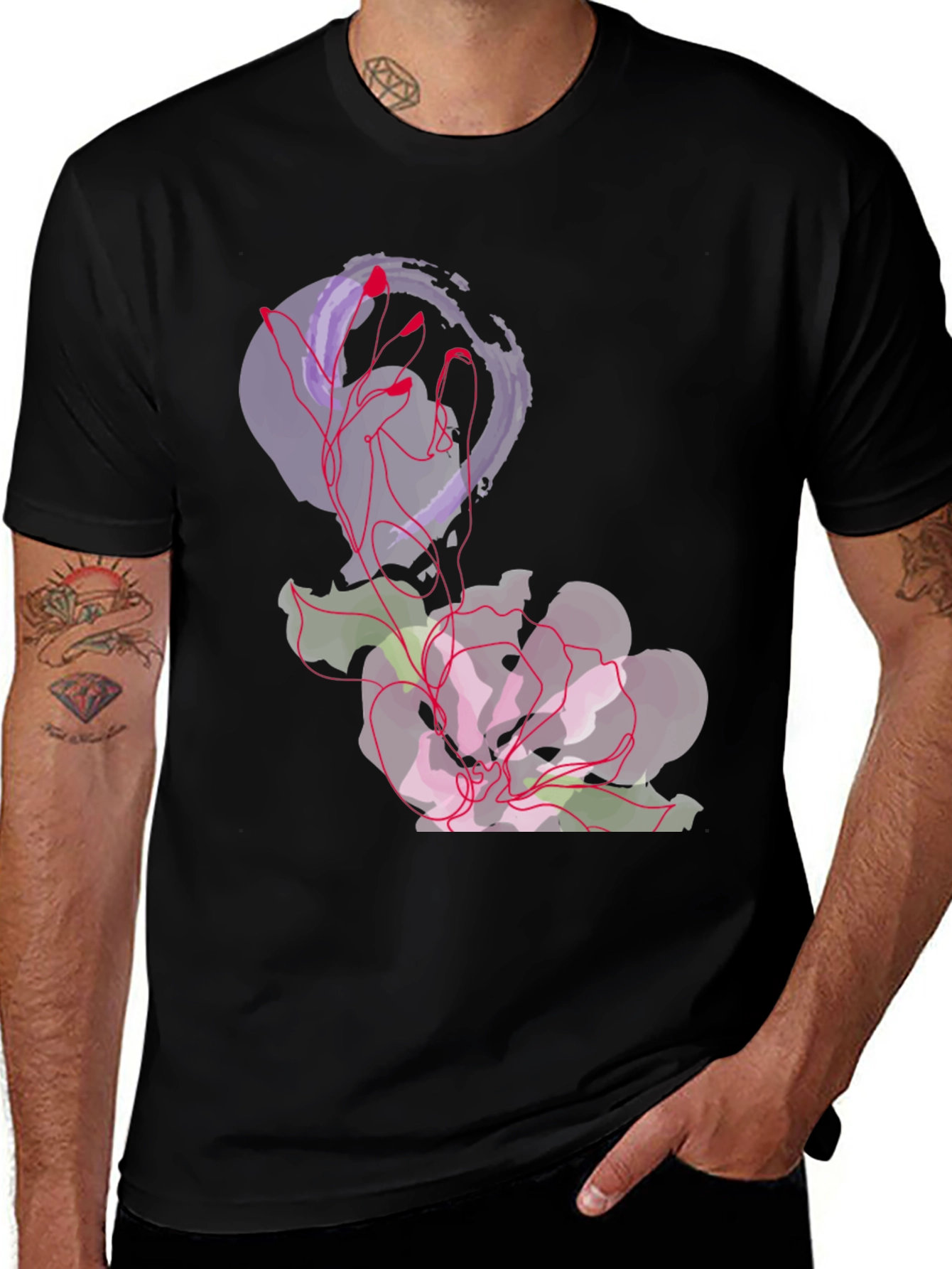 Variant 27 of Abstract Floral Graphic Tee - Black